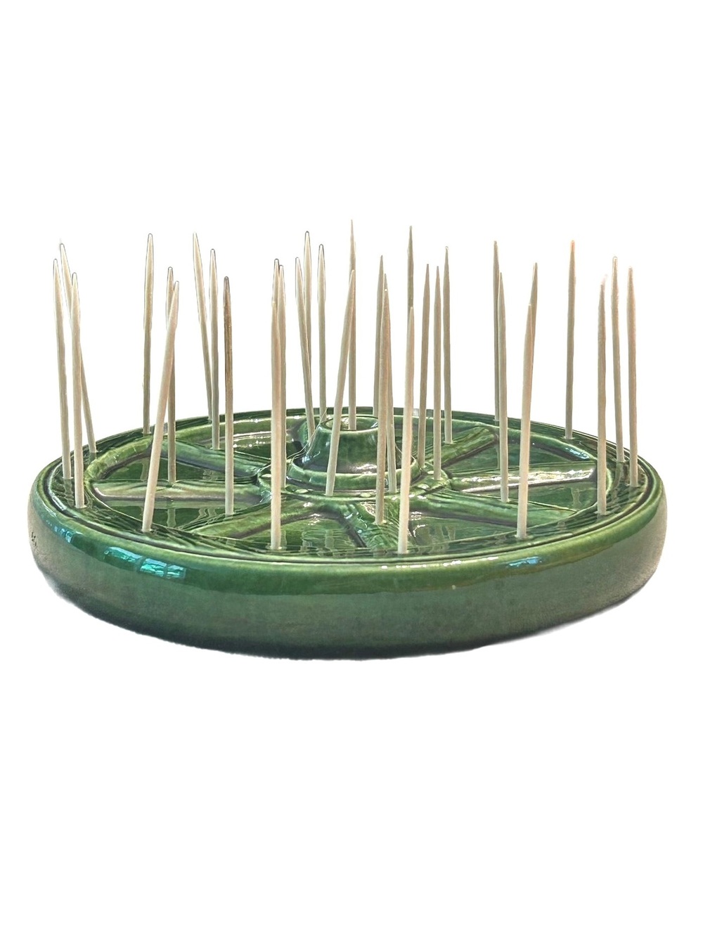Treasure Craft Green Wagon Wheel Toothpick Holder